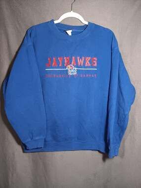 VTG Kansas University KU Jayhawks Blue Crewneck Embroidered Sweatshirt Medium